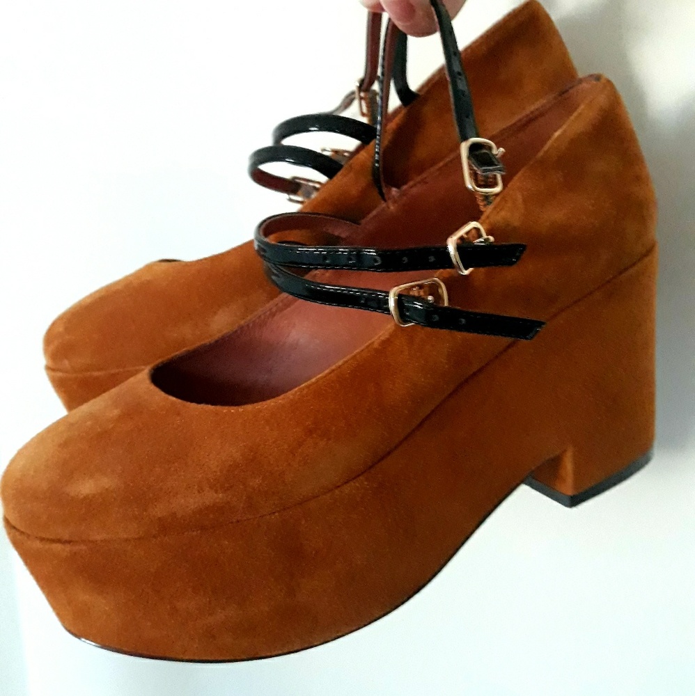 Tan Suede Platform Mary Janes